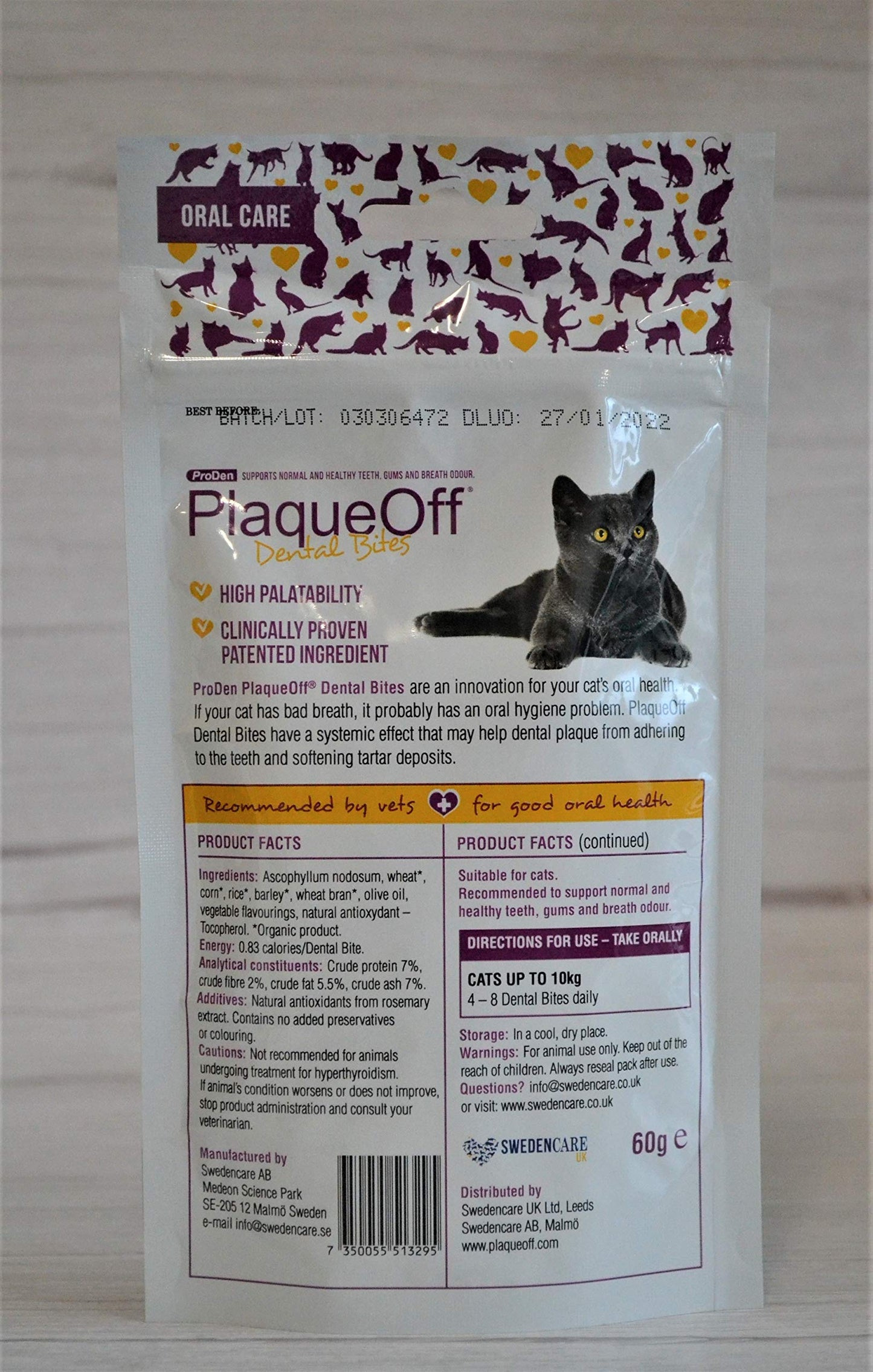 ProDen PlaqueOff 40g Powder for Cats, 100% Natural Tooth Care Powder, Protects Against Bad Breath, Helps with Tartar and Plaque