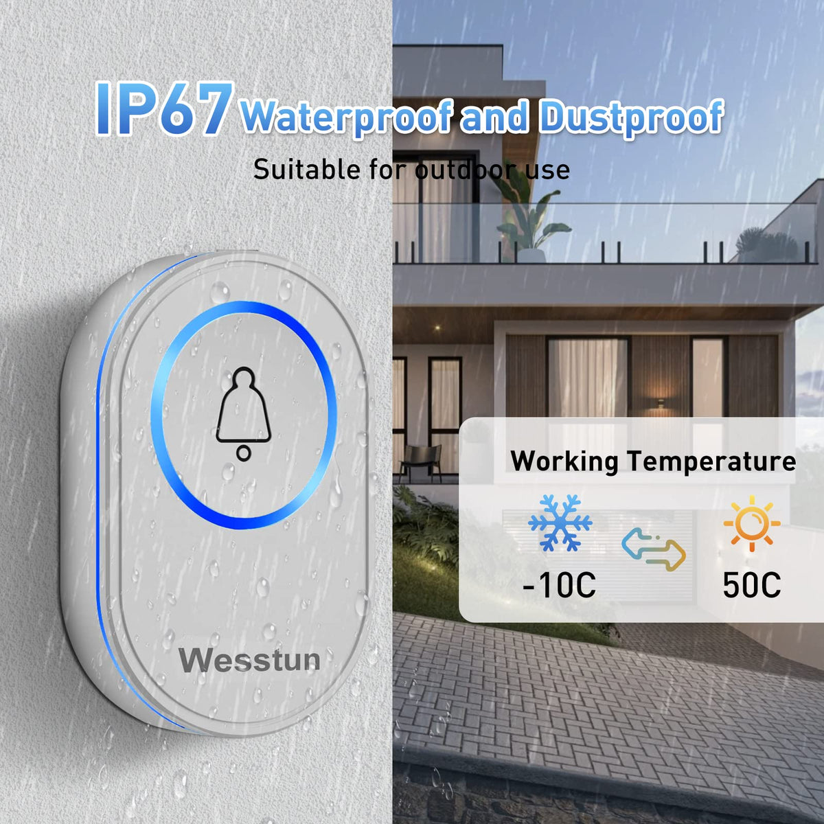 Wireless Doorbell, 300m Range with 39 Melodies, Easy Install, Black
