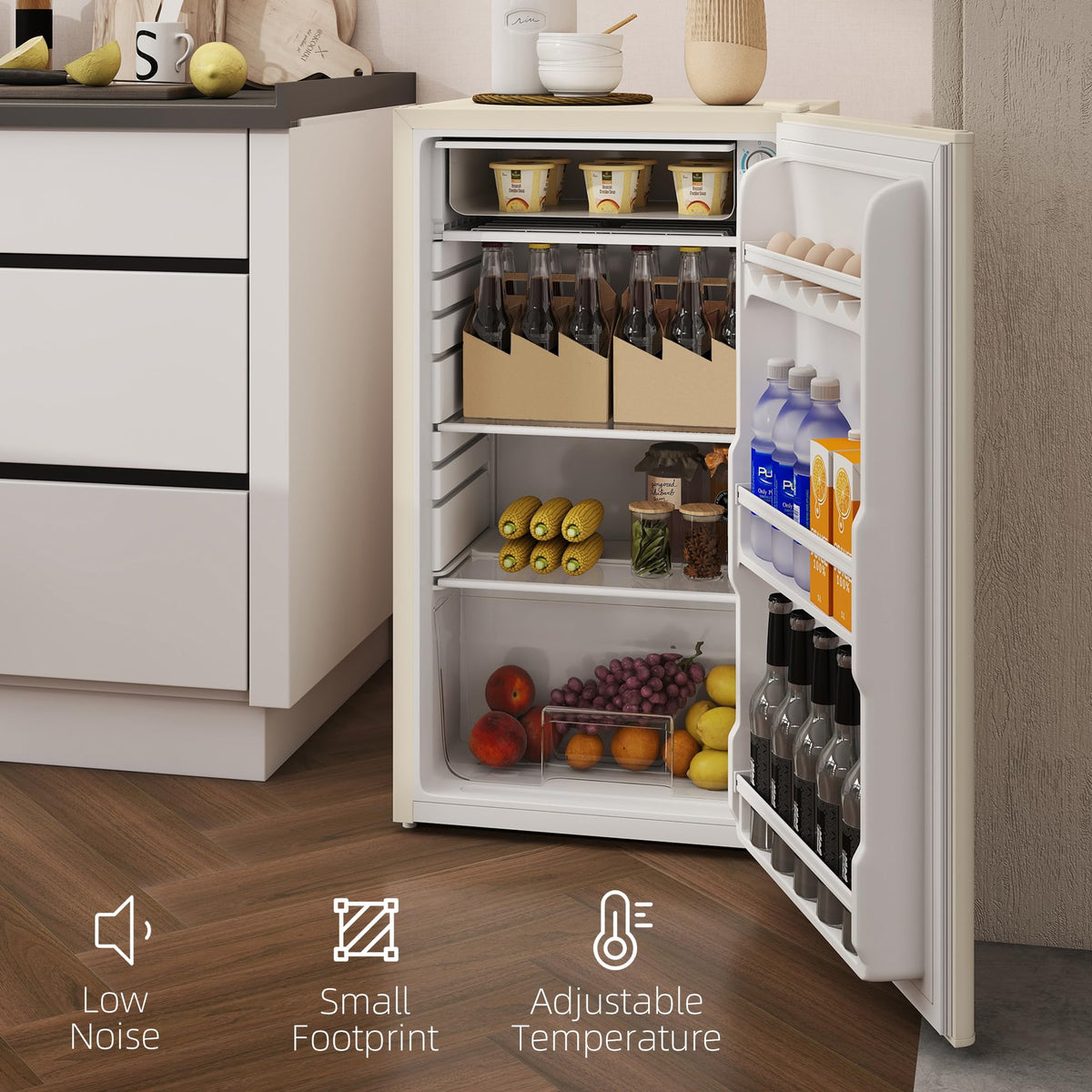HOMCOM Under Counter Fridge 91L Small Fridge with Chiller Box Silver Tone