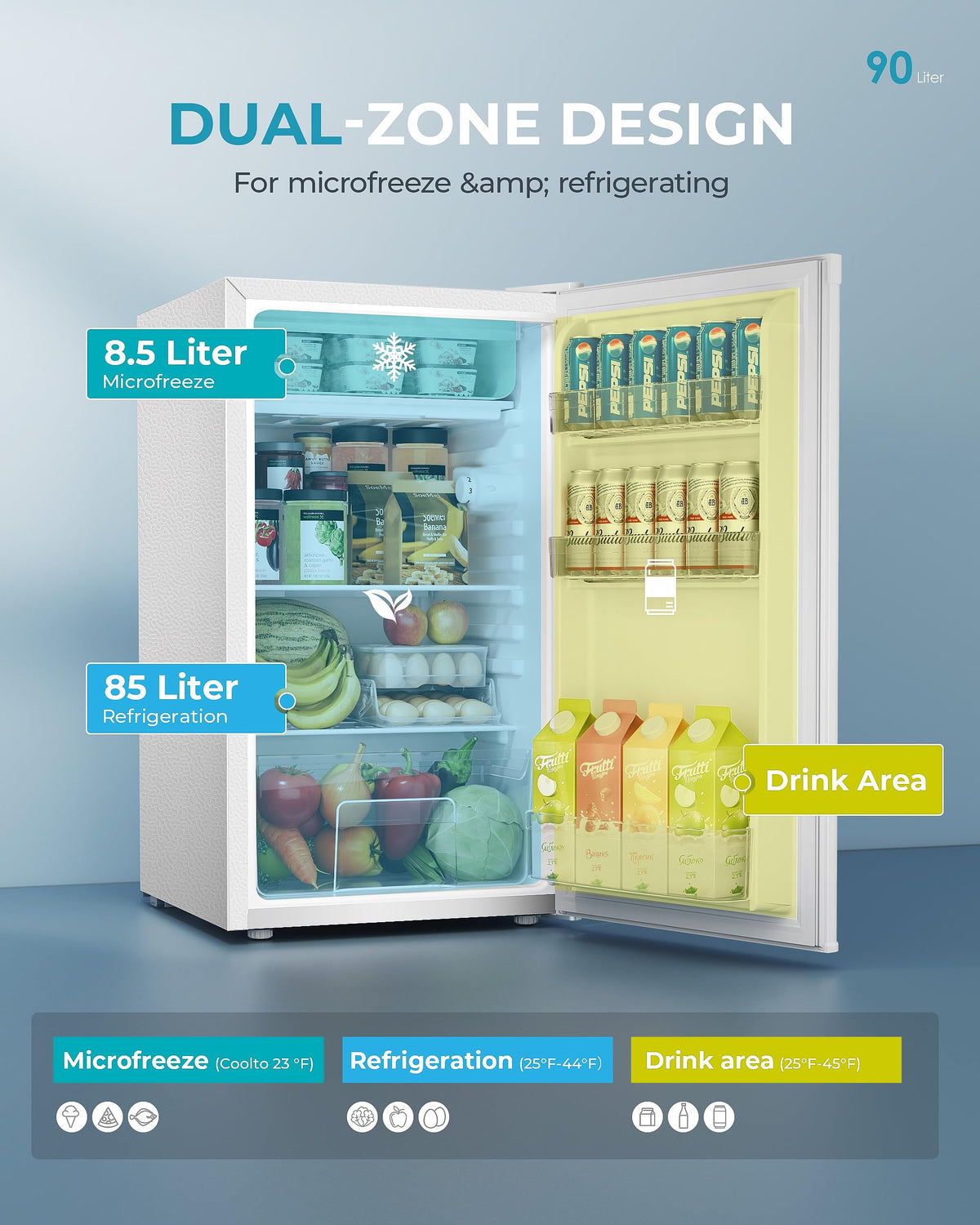 93L Under Counter Fridge, 38dB Ultra-Quiet Undercounter Mini Fridge, Black