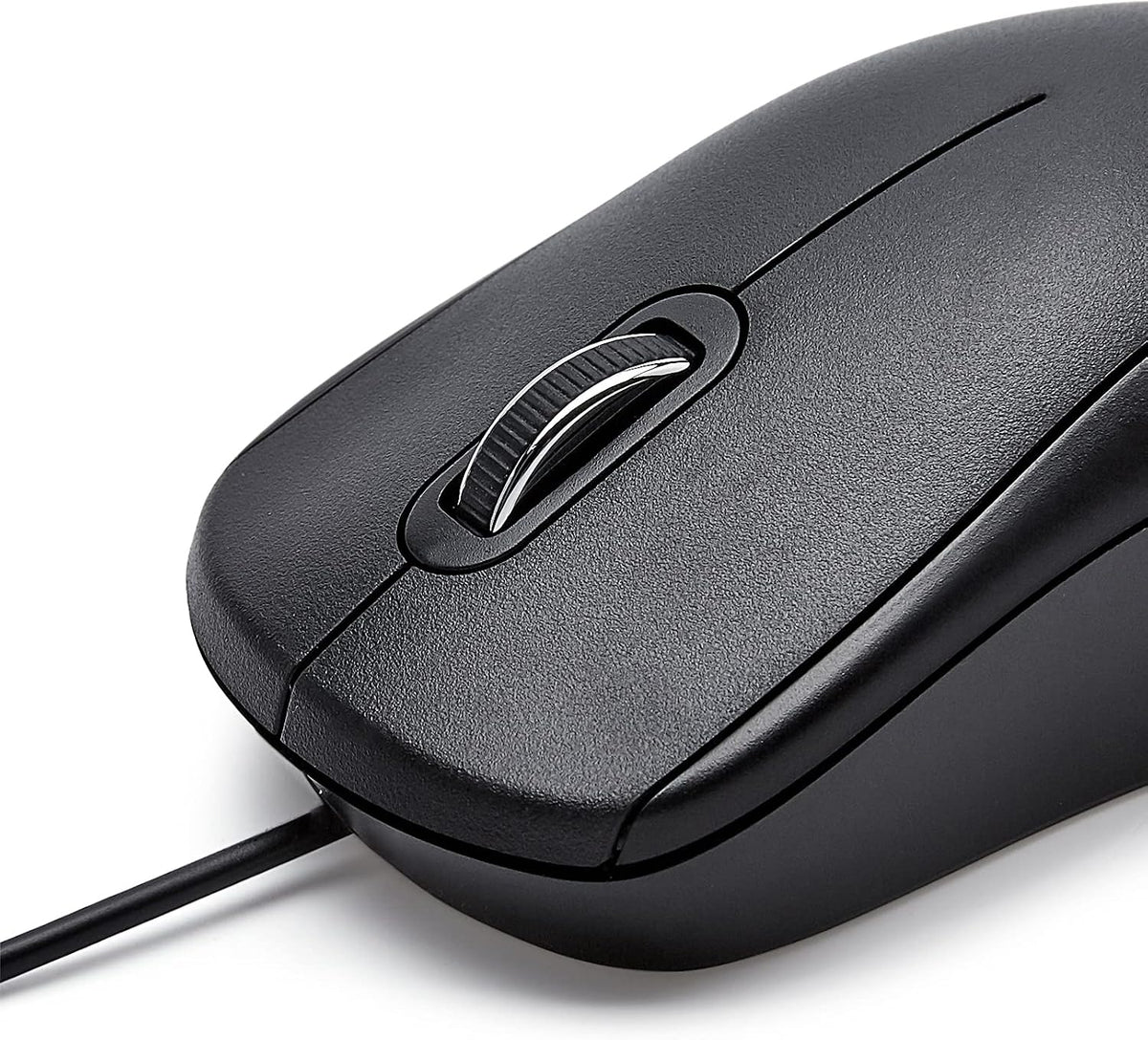 Amazon Basics 3-Button USB Wired Quiet Mouse – Standard, Black