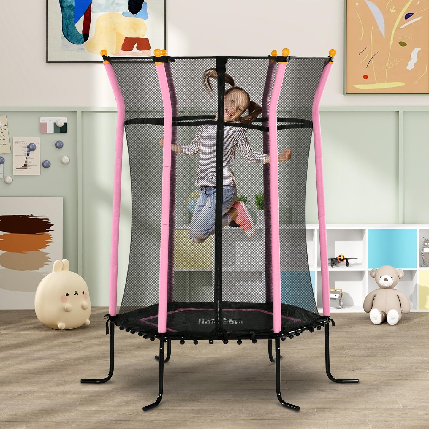Homcom 4 FT Kids Trampoline, 48 Inch Toddler Trampoline with Enclosure Net Indoor Outdoor for Child Toddler Age 3-10 Years