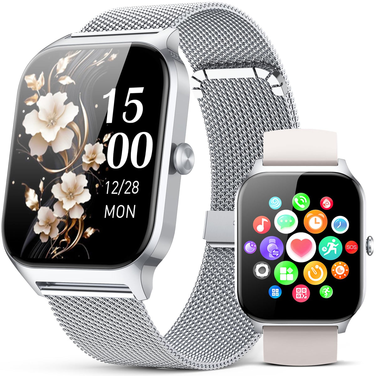 Smart Watch for Women Men - Answer/Make Call, Fitness Tracker Smartwatch for Android iPhone Compatible, Sleep Female Cycle, 120+ Sports Modes Step Counter (Blue, 2 Straps)