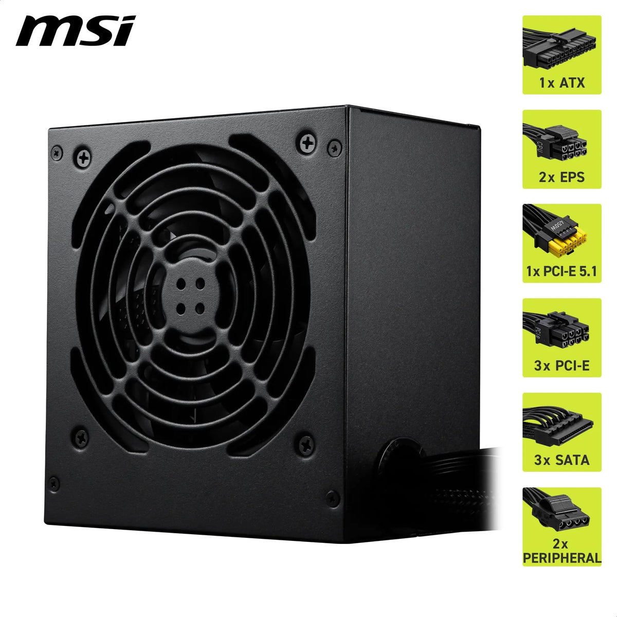MSI MAG A750GL PCIE5 Power Supply Unit, 750W, 80 Plus Gold, Fully Modular, ATX 3.0, PCIe 5.0 GPU Support, 120mm FDB Fan, Full-Bridge LLC, Flat Black Cables - 7 Year Warranty