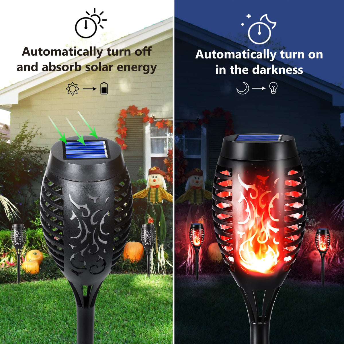Geemoo 6 Pack Solar Flickering Dancing Flame Lights Waterproof Solar Torch Lights for Outdoor Garden Patio Pathway Yard Driveway Decorative, Warm White