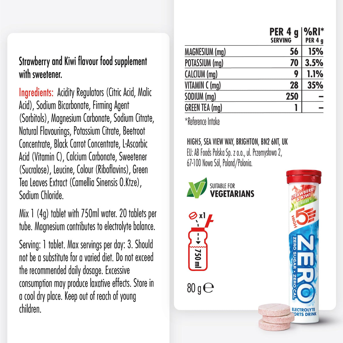 HIGH5 Zero Electrolyte Tablets for Hydration, Berry, 20 Tablets