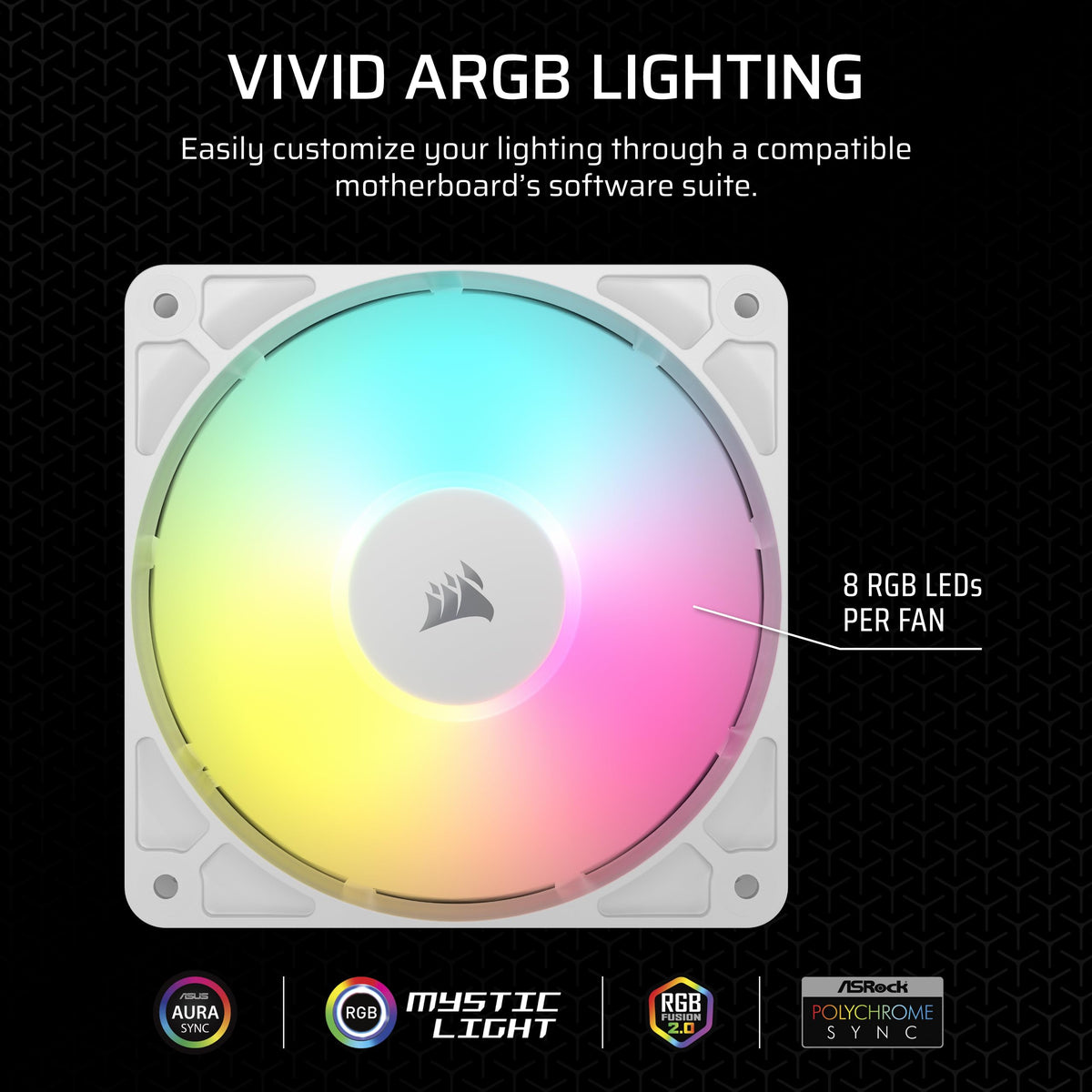 CORSAIR RS120 ARGB 120mm PWM Fans – Daisy-Chain Connection – Low-Noise – Magnetic Dome Bearing – Triple Pack – White