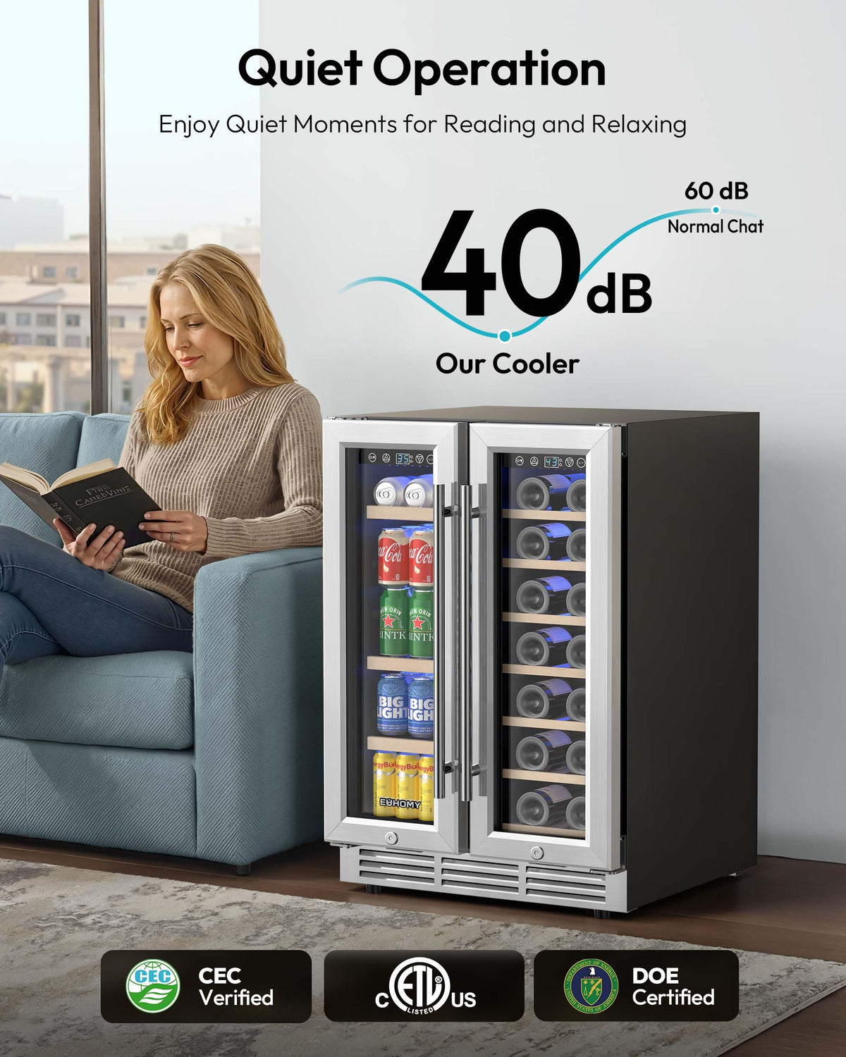 93L Under Counter Fridge, 38dB Ultra-Quiet Undercounter Mini Fridge, Black