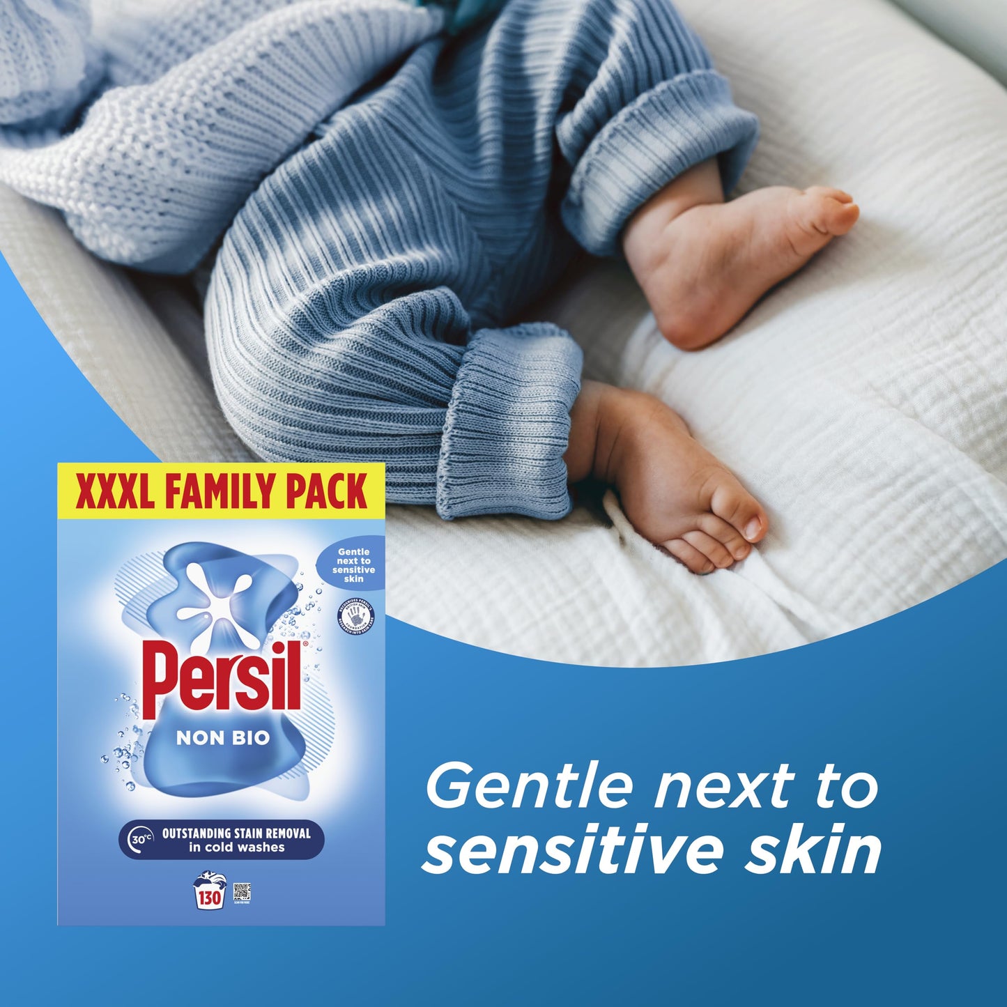 Persil Non Bio Washing Powder XXXL Family Pack 100% recyclable pack for stain removal that's gentle next to sensitive skin 130 Wash 6.5 kg