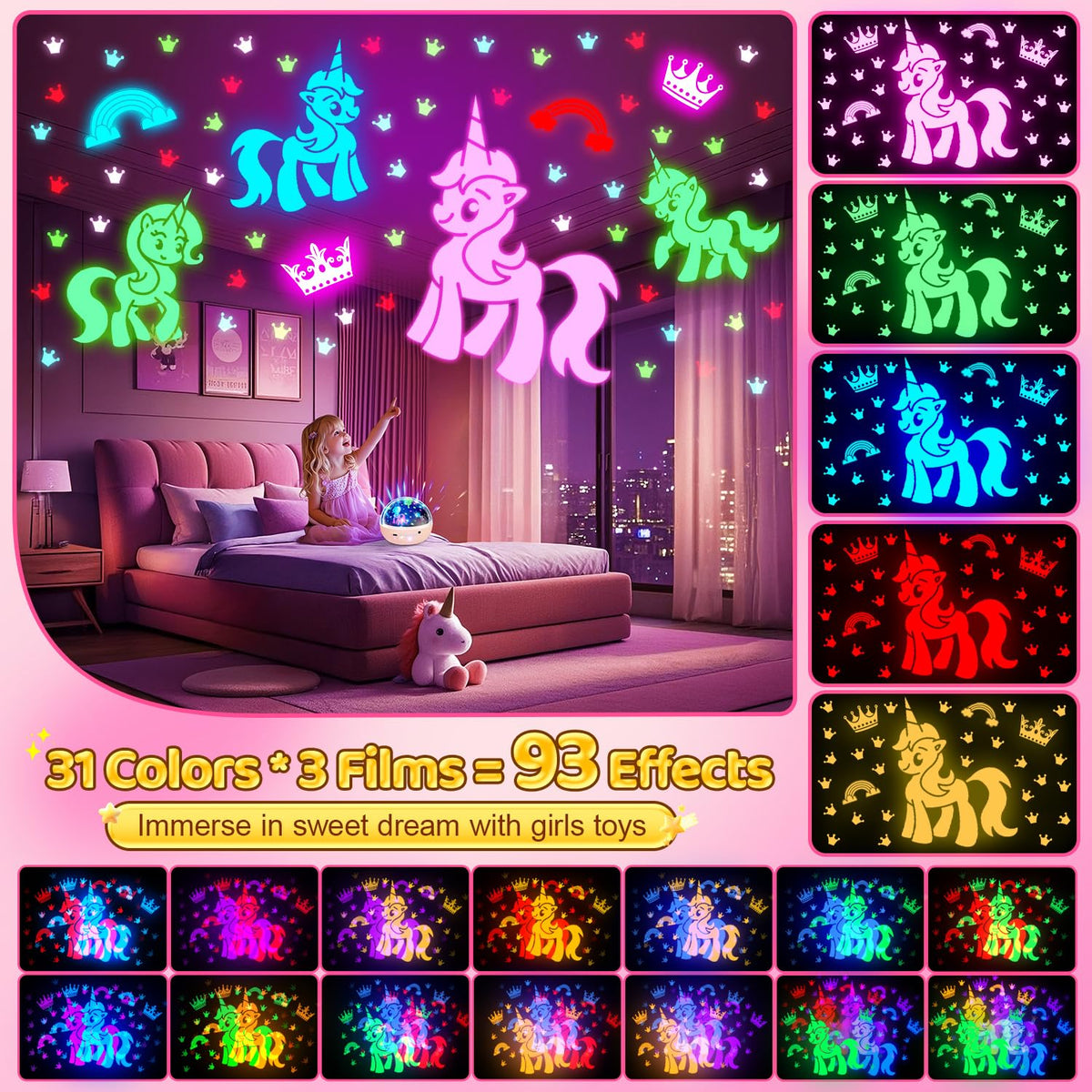 Night Light Projector 93 Lighting Mode,Baby Toys Gift Dimmable+Timer+Remote
