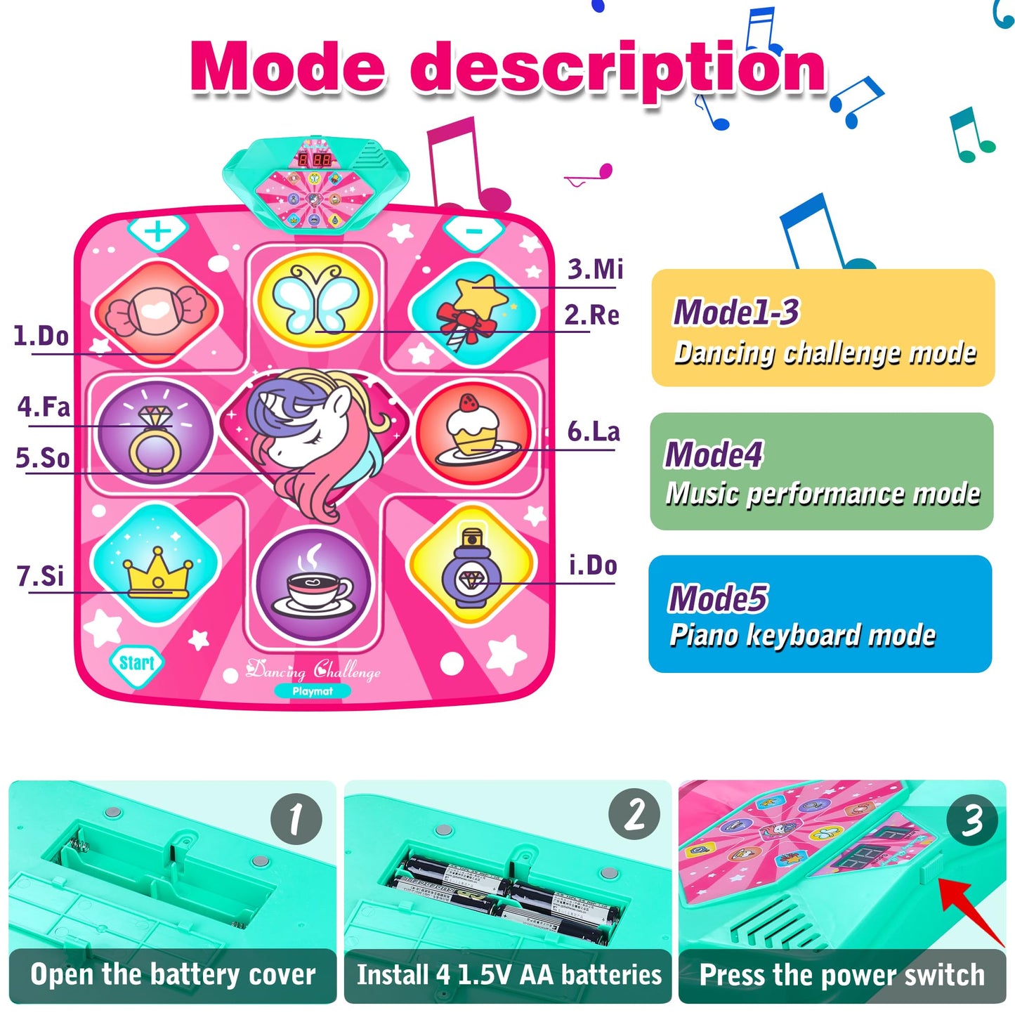 FHNSEL Dance Mat for Girls,Light Up Dance Pad,Kids Musical Dance Play Mat with Light Up 9 Pattern,Built-in Music, 5 Game Modes,Toys Gifts for 3 4 5 6 7 8 9 10 11 12 Year Old Girls Boys and Adult