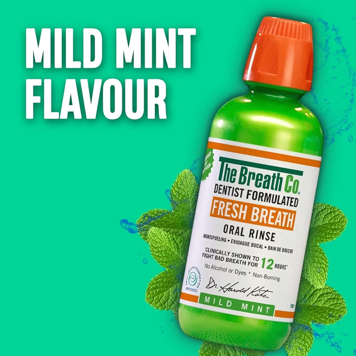 The Breath Co. Mild Mint Mouthwash, 12 Hours Fresh Breath, 500ml
