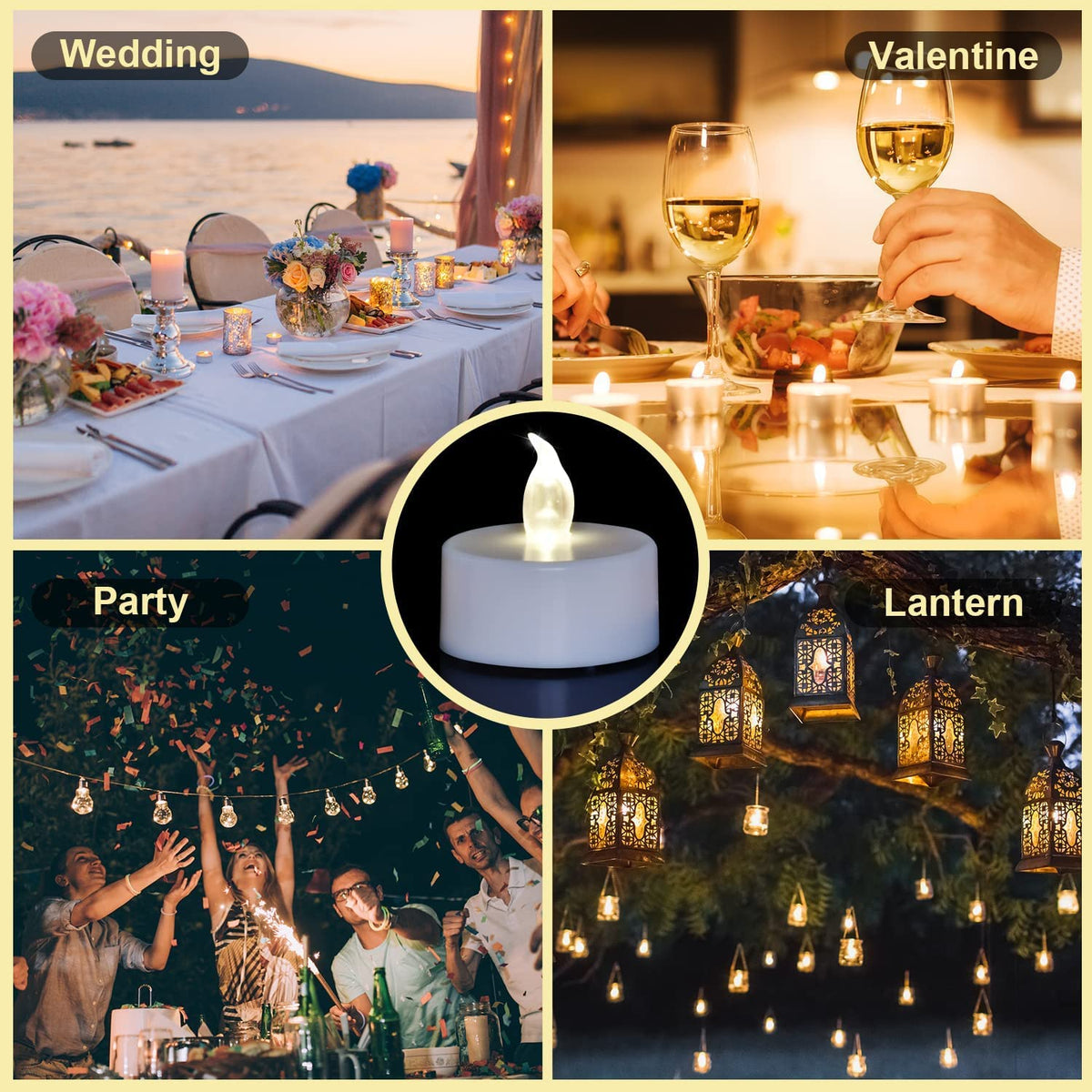 Jialine12 Pack Realistic and Bright Flickering Battery Operated Flameless LED Tea Lights Candles, 200+ tealights Electric Fake Candles for Halloween Weddings Festivals Decoration in Warm Yellow