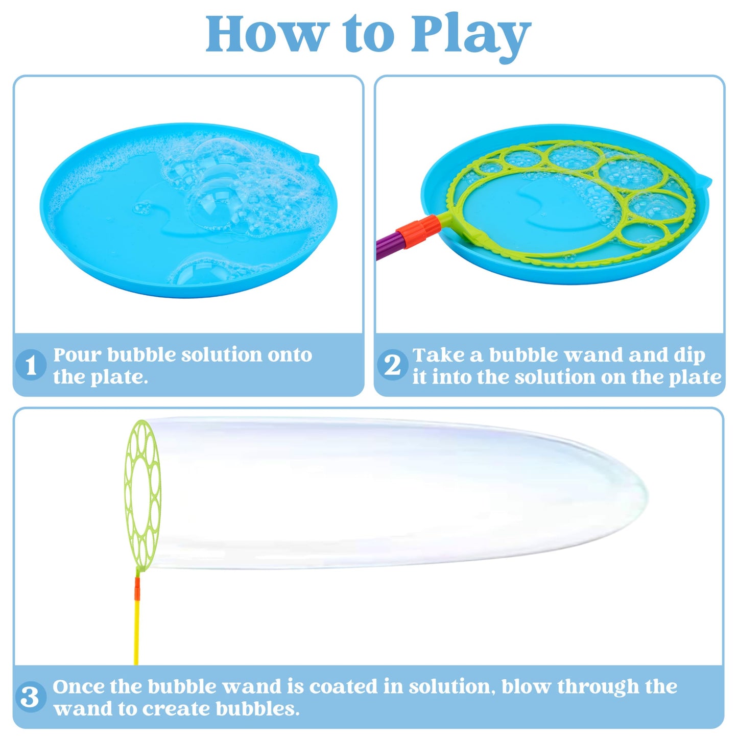 JOYIN Big Bubble Wands Set Bulk for Kids Summer Outdoor Toy Game Activity Party Favors, 18 Pcs Giant Bubble Maker with Tray, 12" Large, 6 Pcs Solution Suitable for All Age People