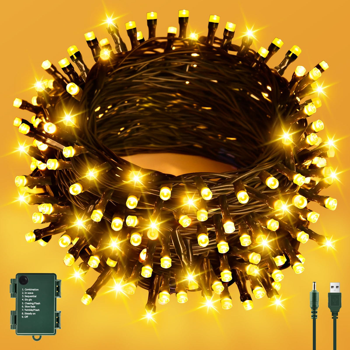 cshare Halloween Decorations Fairy Lights, 20Ft 60LED Orange-Purple USB/Battery String Lights with Timer Waterproof for Outdoor Indoor Autumn Fall Halloween Decorations-Green Wire