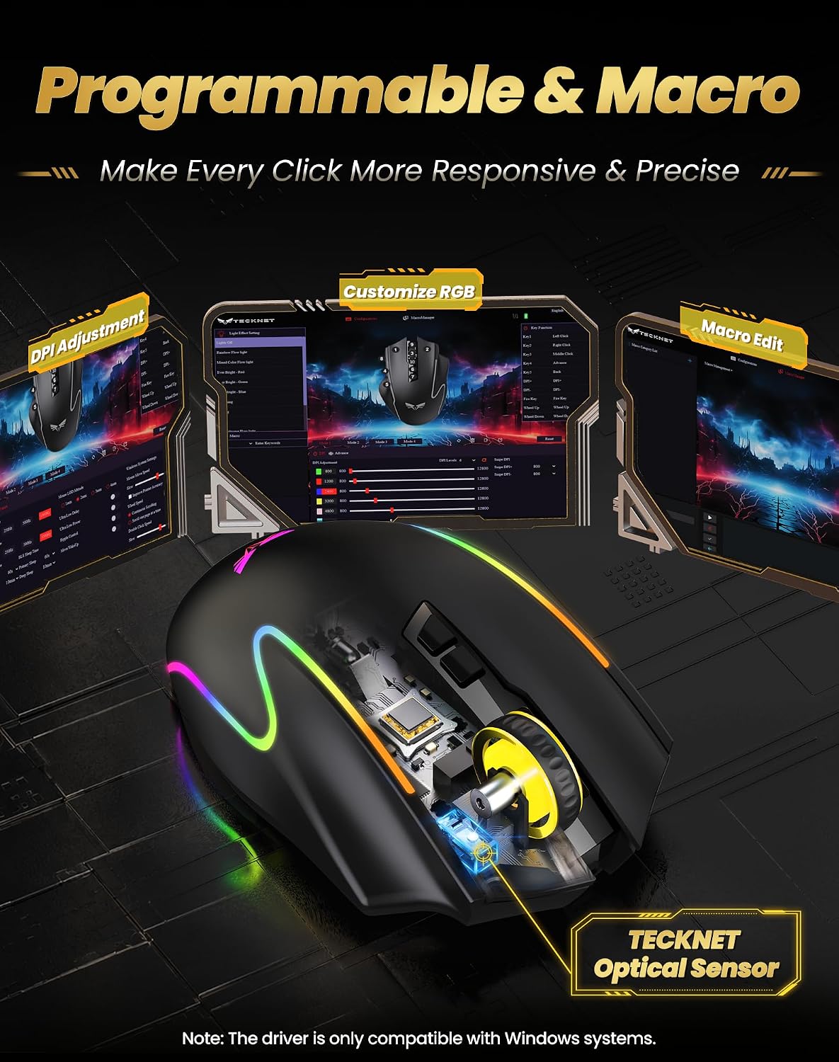 TECKNET Wireless Gaming Mouse, 2.4G & USB-C Dual-Mode Rechargeable Mouse