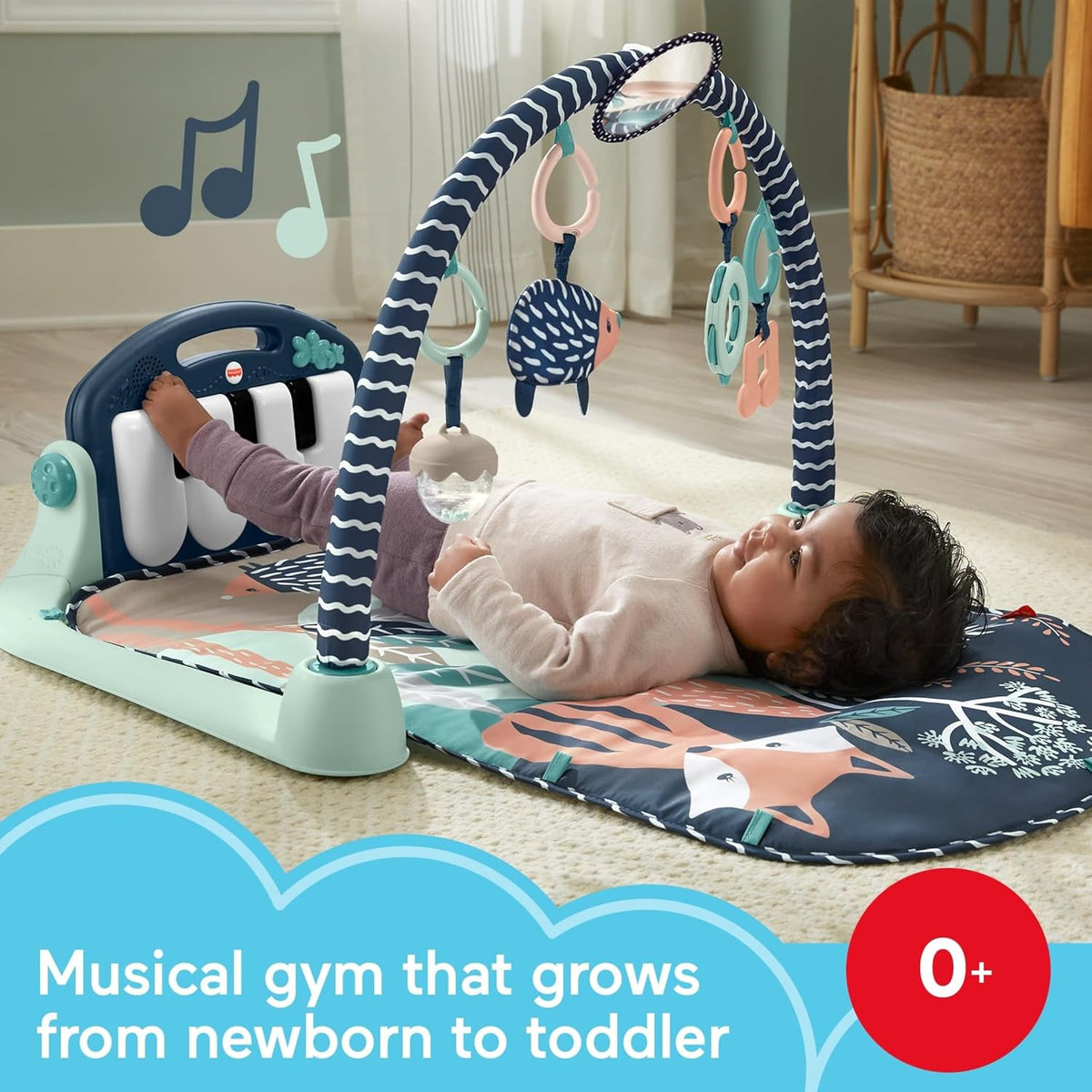 Fisher-Price Kick & Play Piano Baby Gym, Navy Fawn