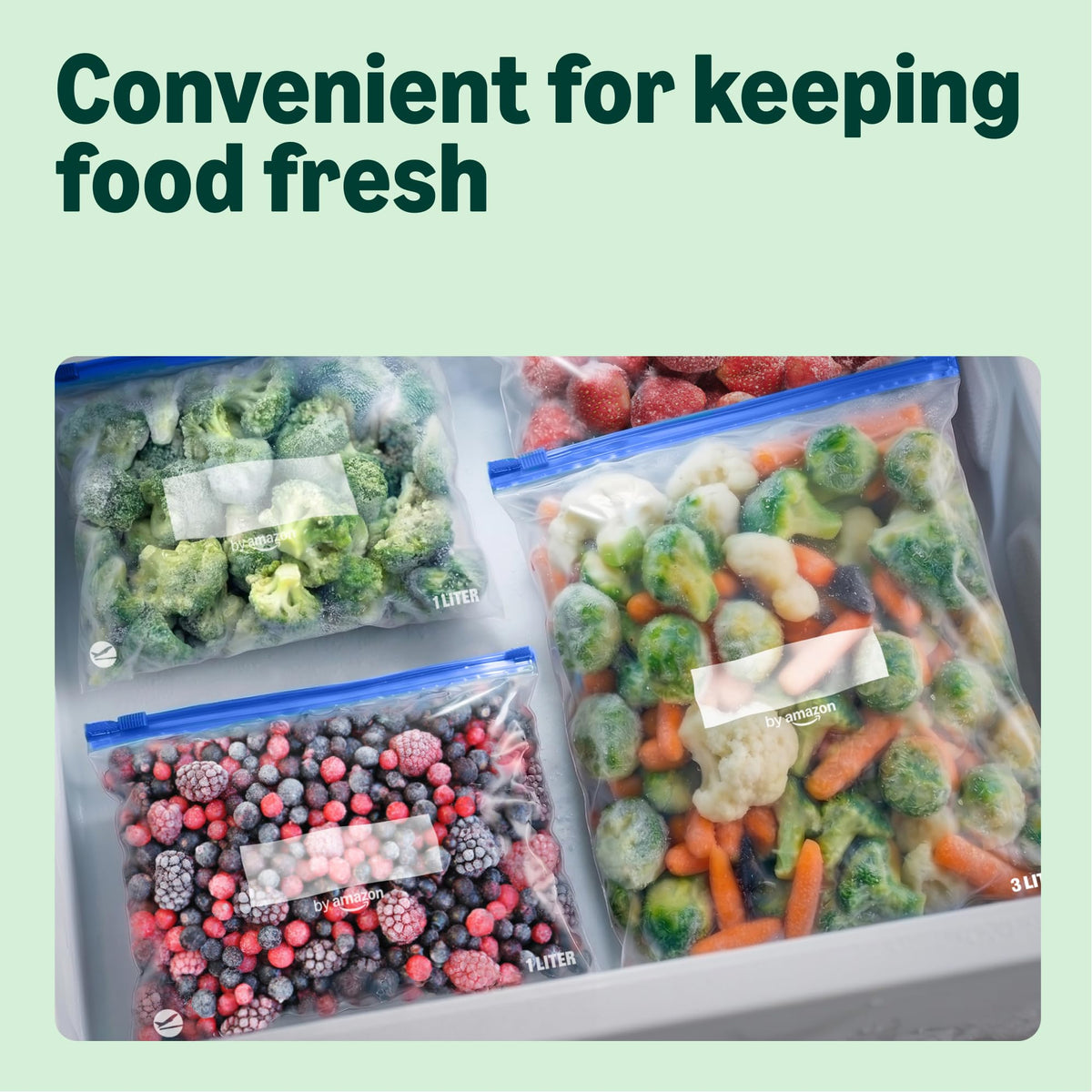 by Amazon 1 Litre Freezer Bags with Glide Closure, Pack of 20