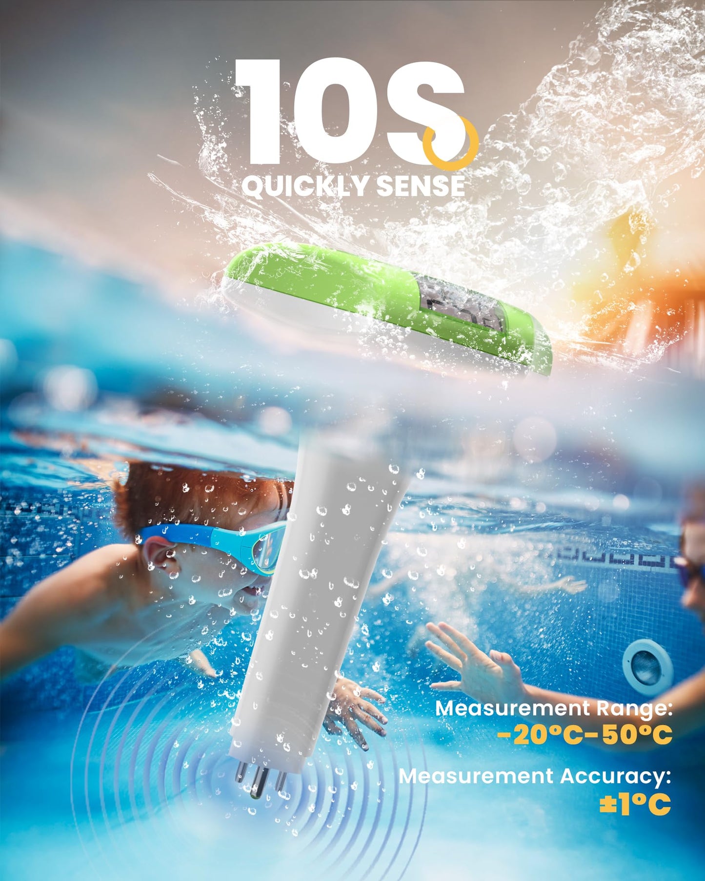 BALDR Solar Pool Thermometer Floating, with LCD Large Digital Display Easy to Read,IPX-8 Waterproof&Environment-Friendly Water Temperature Thermometer Suit for Swimming Pool, Ice Bath, Jacuzzi Hot Tub