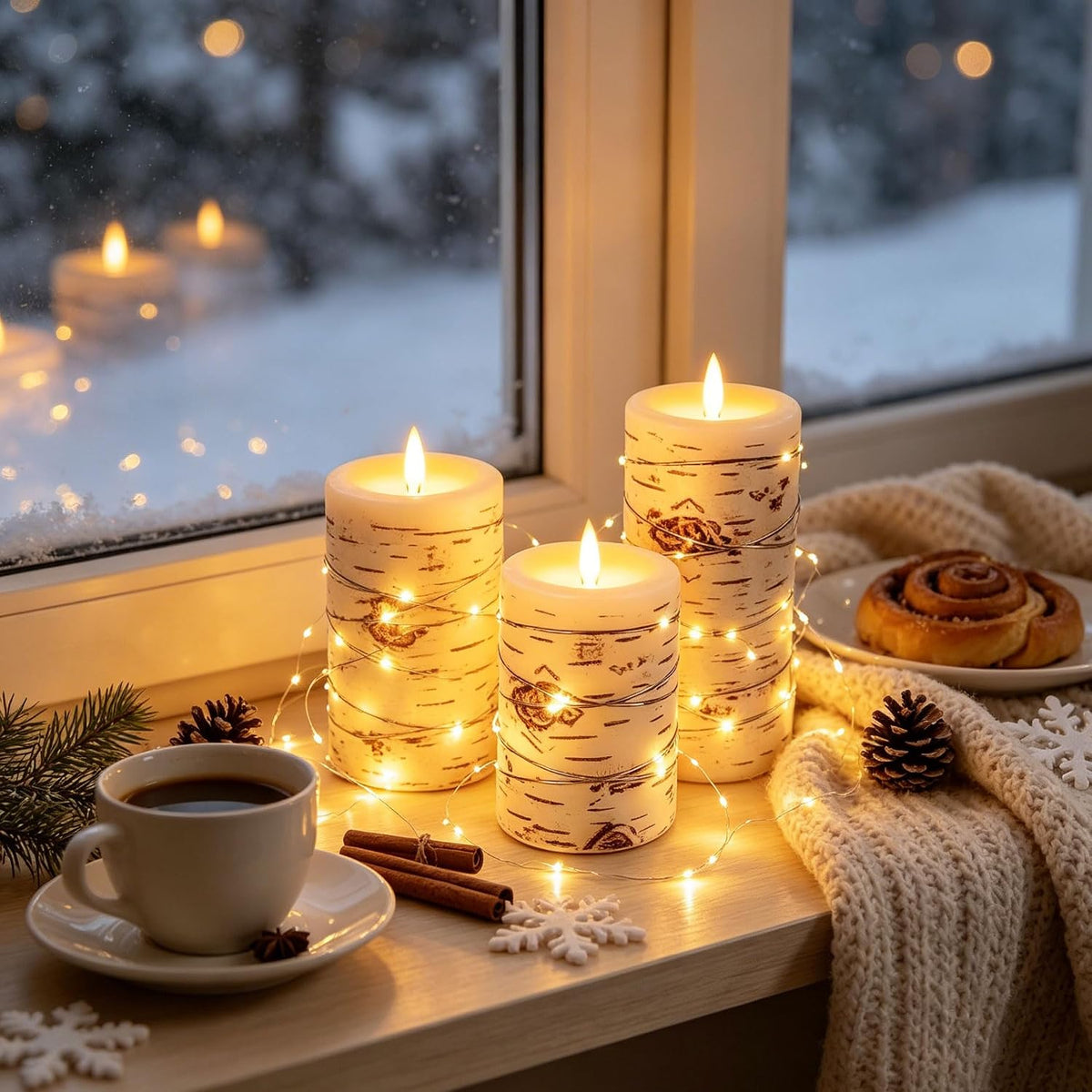 Da by 3 Pack Ivory Flameless LED Candles with Fairy Lights, Realistic Moving Flame Paraffin Wax Candles, Remote Control, Soft Warm Light, 8cm D x 12.5/14.5/16.5cm H, Indoor Wedding Home Decor
