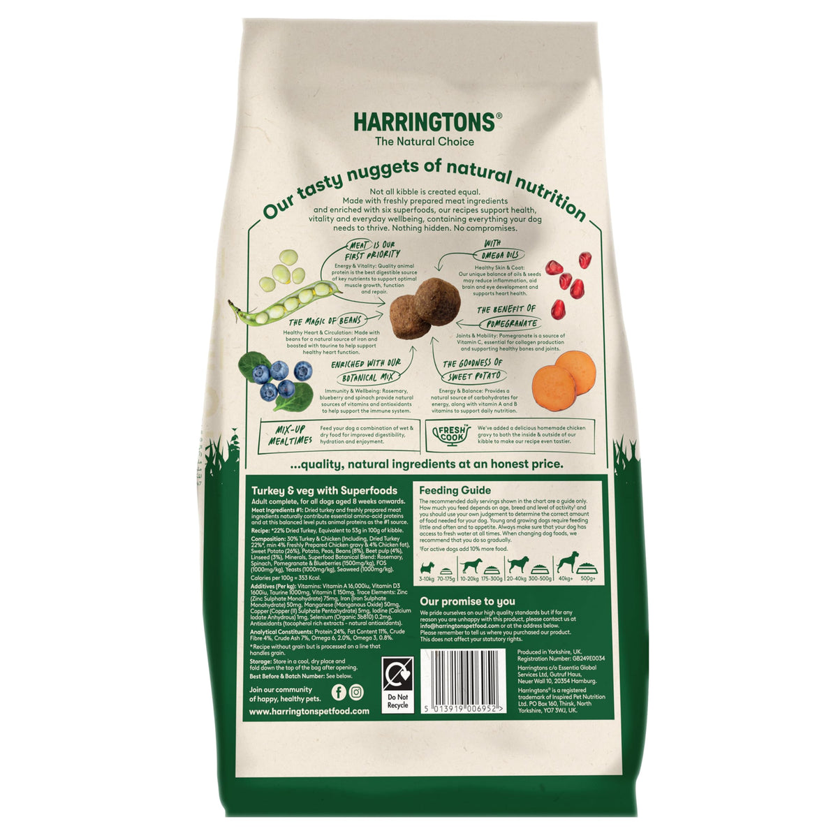 Harringtons Superfoods Complete Grain Free Dry Adult Dog Food Salmon with Veg 12kg - Made with All Natural Ingredients (Packaging may vary)