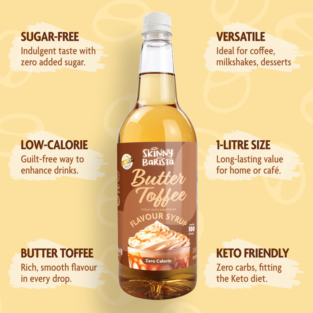 Skinny Food Co Butterscotch Syrup Zero Calorie 1L - Sugar Free Coffee Syrup