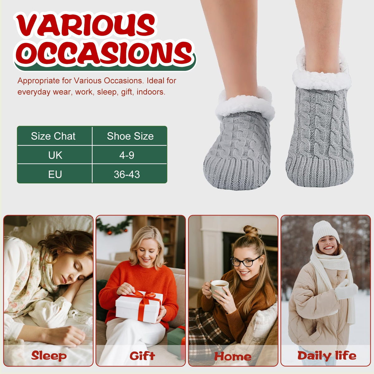 Niorasen Fluffy Slipper Socks Women Men, Winter Gift for Her, UK 4-9