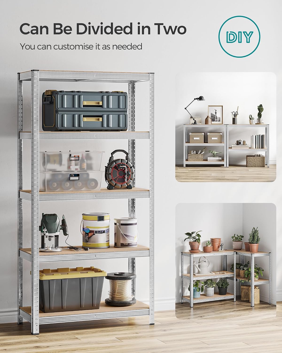 SONGMICS 5-Tier Heavy-Duty Shelving Units, Set of 2, Boltless Assembly