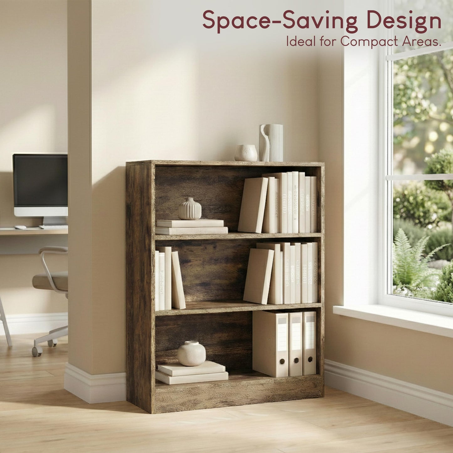 Vida Designs Cambridge 3 Tier Low Bookcase, White Wooden Shelving Display Storage Unit Office Living Room Furniture