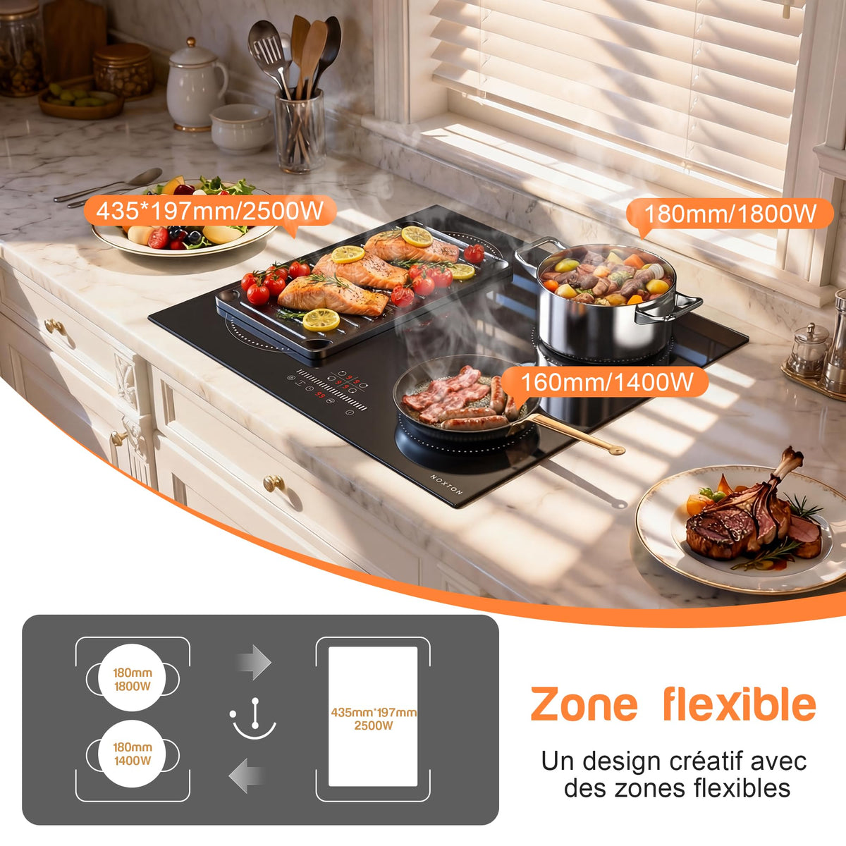 Noxton Plug in Induction Hob, 4 Zones Electric Hob 60cm, Touch Control with Child Safety Lock,UP to 99 Min Timer Black Crystal Glass