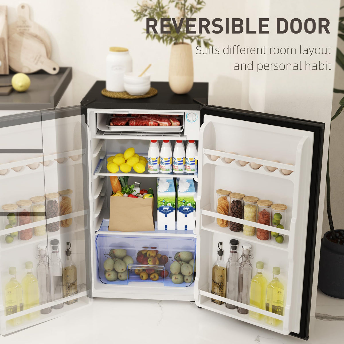 HOMCOM Under Counter Fridge 91L Small Fridge with Chiller Box Silver Tone