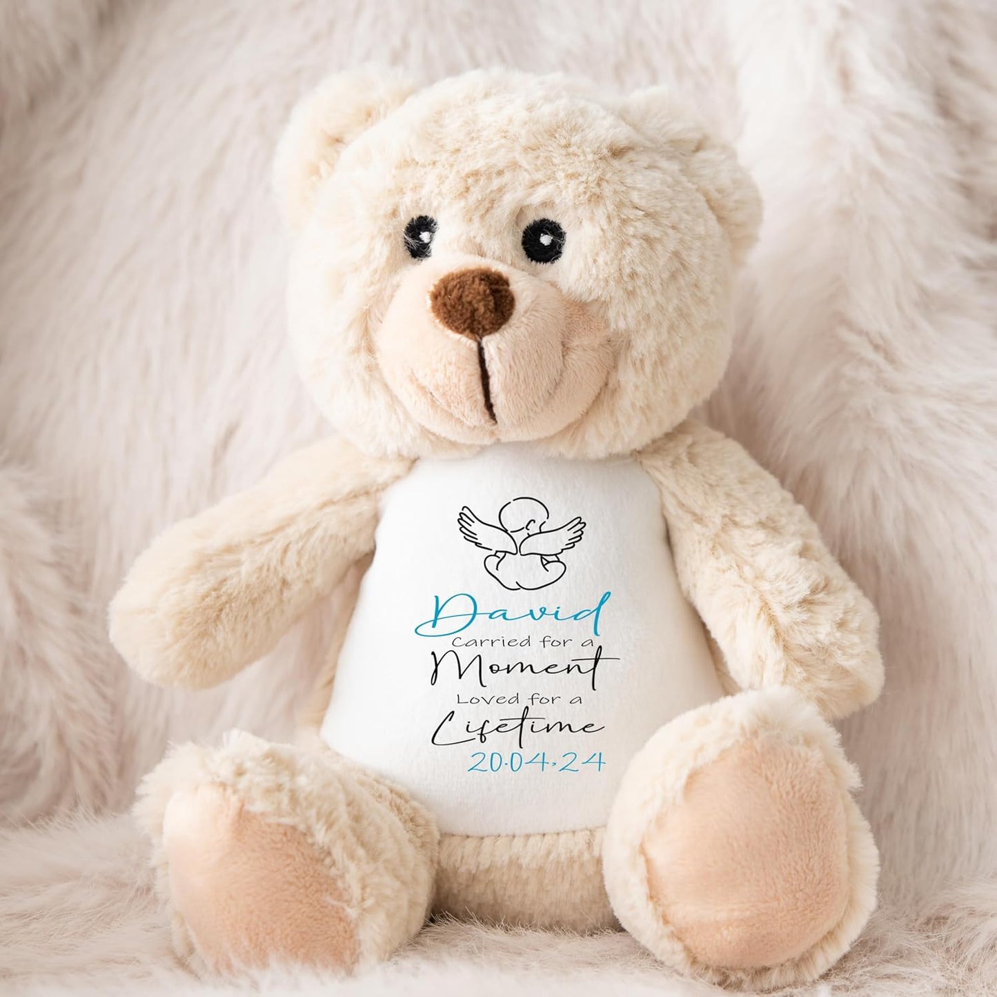 Personalised Teddy Baby Memorial Keepsake | Customised with Name or Message | Tribute for Baby Loss | Velveteen Rabbit Soft Toy | Grey, White