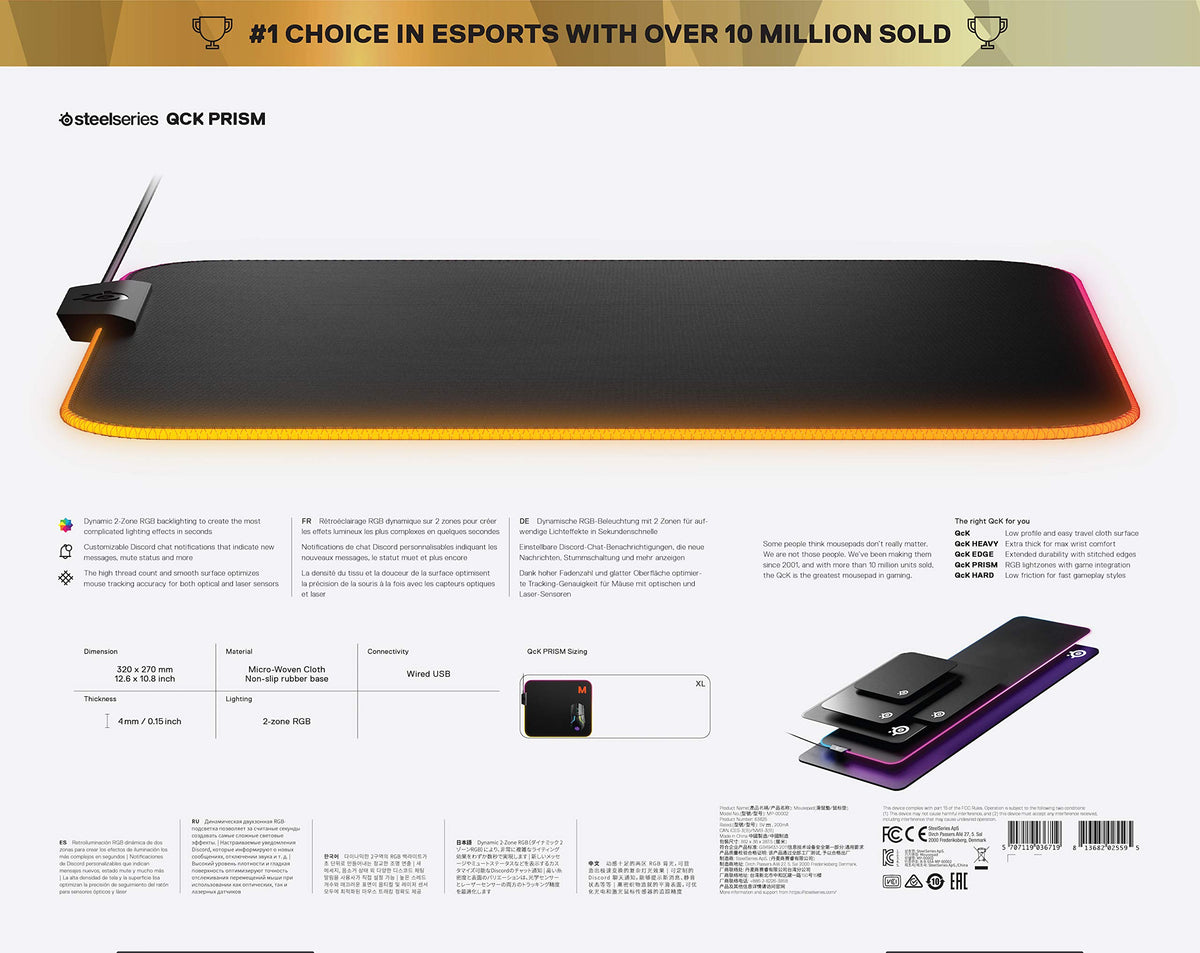 SteelSeries QcK Edge Cloth Gaming Mouse Pad - Never-fray Stitched Edges - Optimized For Gaming Sensors - Size L (450 x 400 x 2mm) - Black