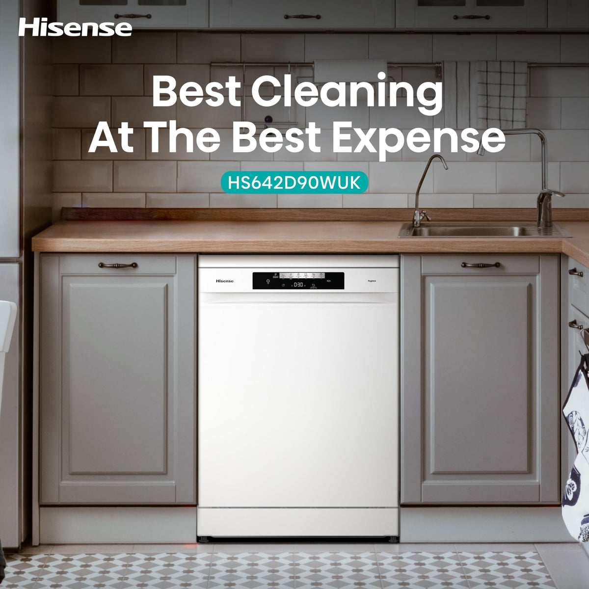 Hisense HS523E15WUK Slimline 10 Places Free Standing Dishwasher White with 30 Minutes Quick Wash [Energy Class E]