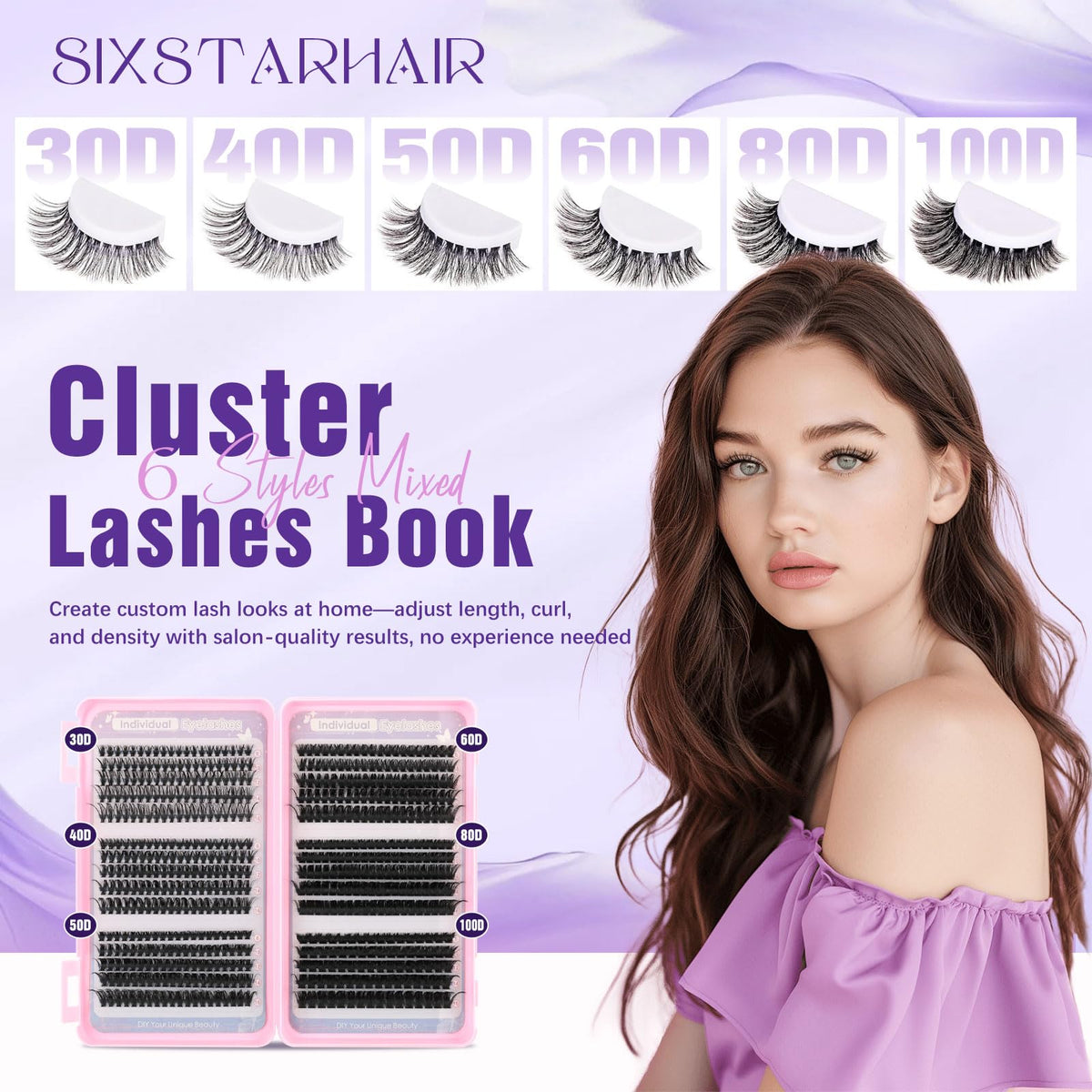 Sixstarhair Individual Eyelashes Kit Lash Clusters with Glue and Remover