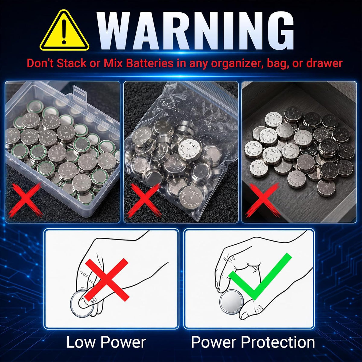 POWEROWL 12-Pack AG13/LR44 Alkaline Coin Batteries for Watches (Blue)