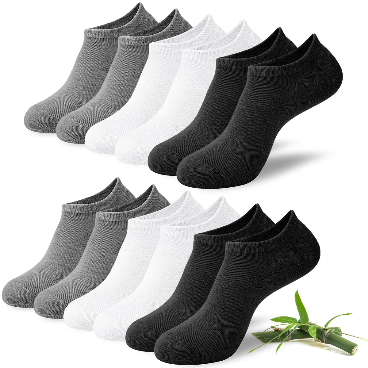Niofind Bamboo Trainer Socks for Womens & Mens, 6 Pairs, Non Slip No Show