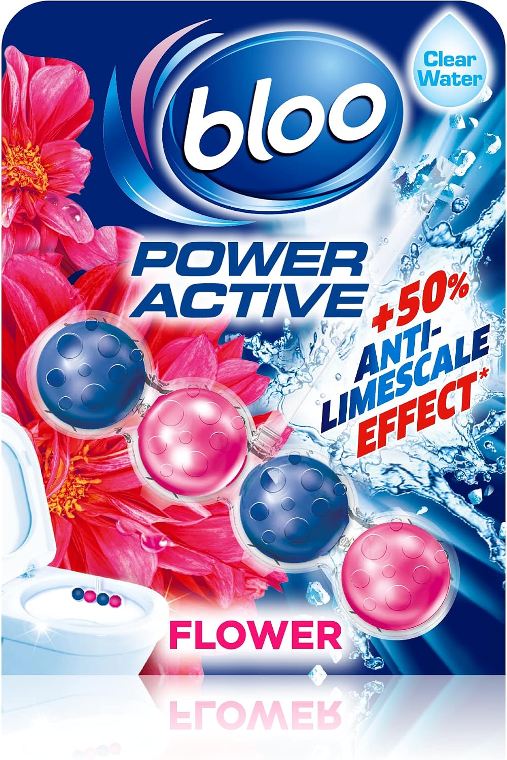 Bloo Power Active Toilet Rim Block & Freshener, Fresh Flowers, Pack of 1