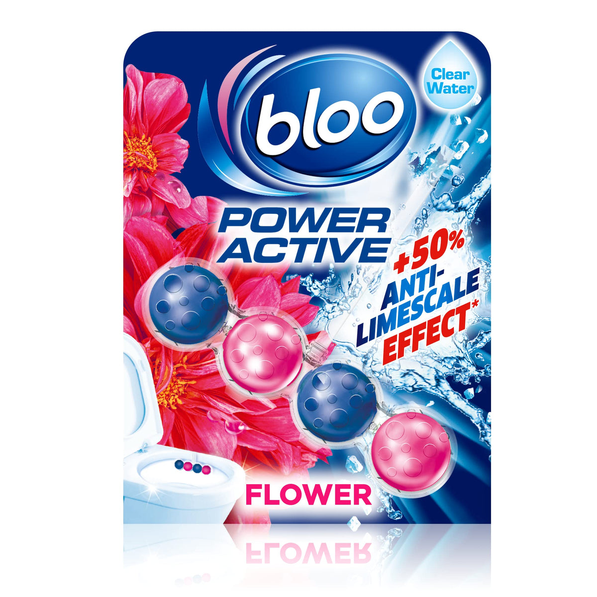 Bloo Power Active Toilet Rim Block & Freshener, Fresh Flowers, Pack of 1