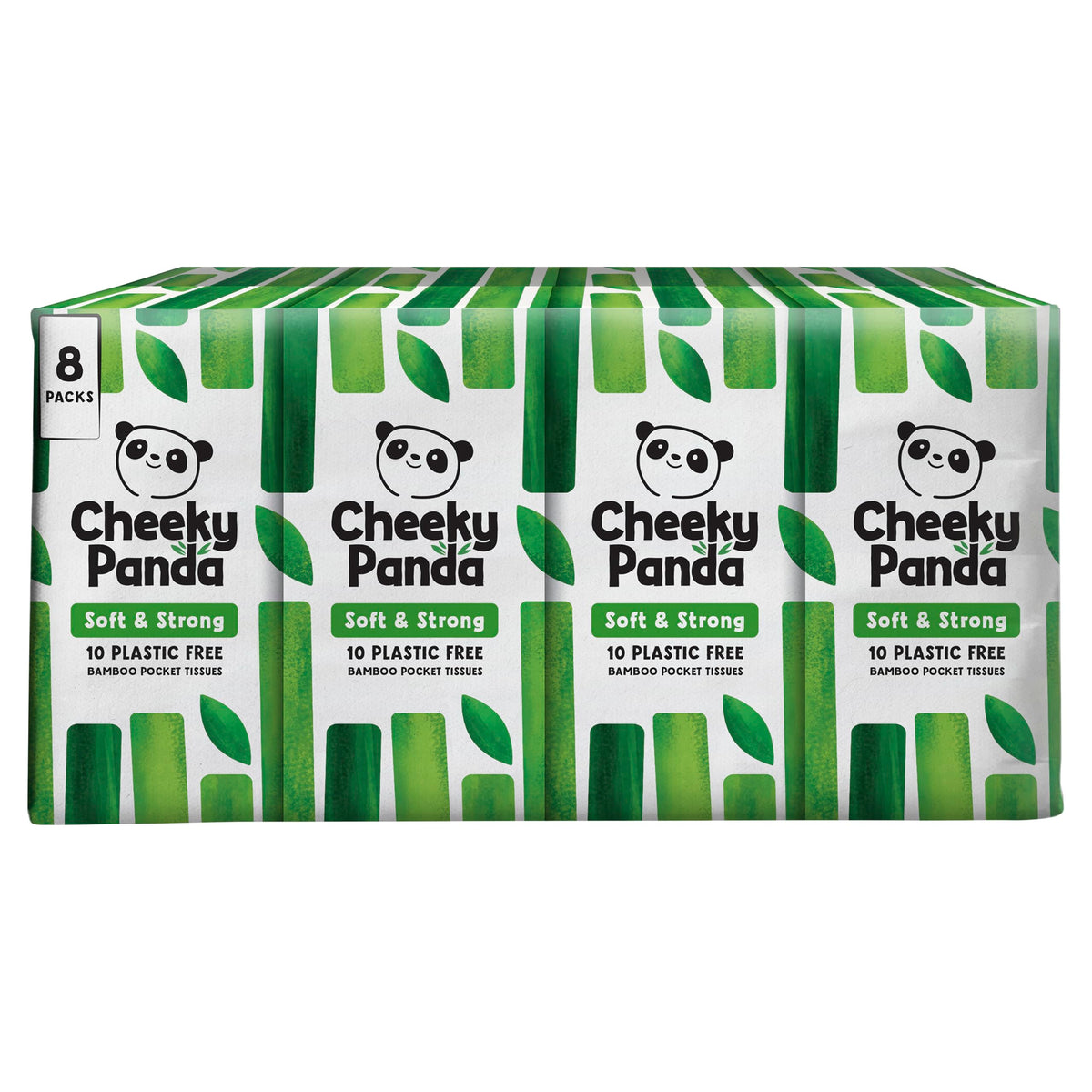 The Cheeky Panda Bamboo Pocket Tissues, 8 Pack of 10 Hypoallergenic Tissues, Ultra Soft, 3-Ply, White, Travel Size