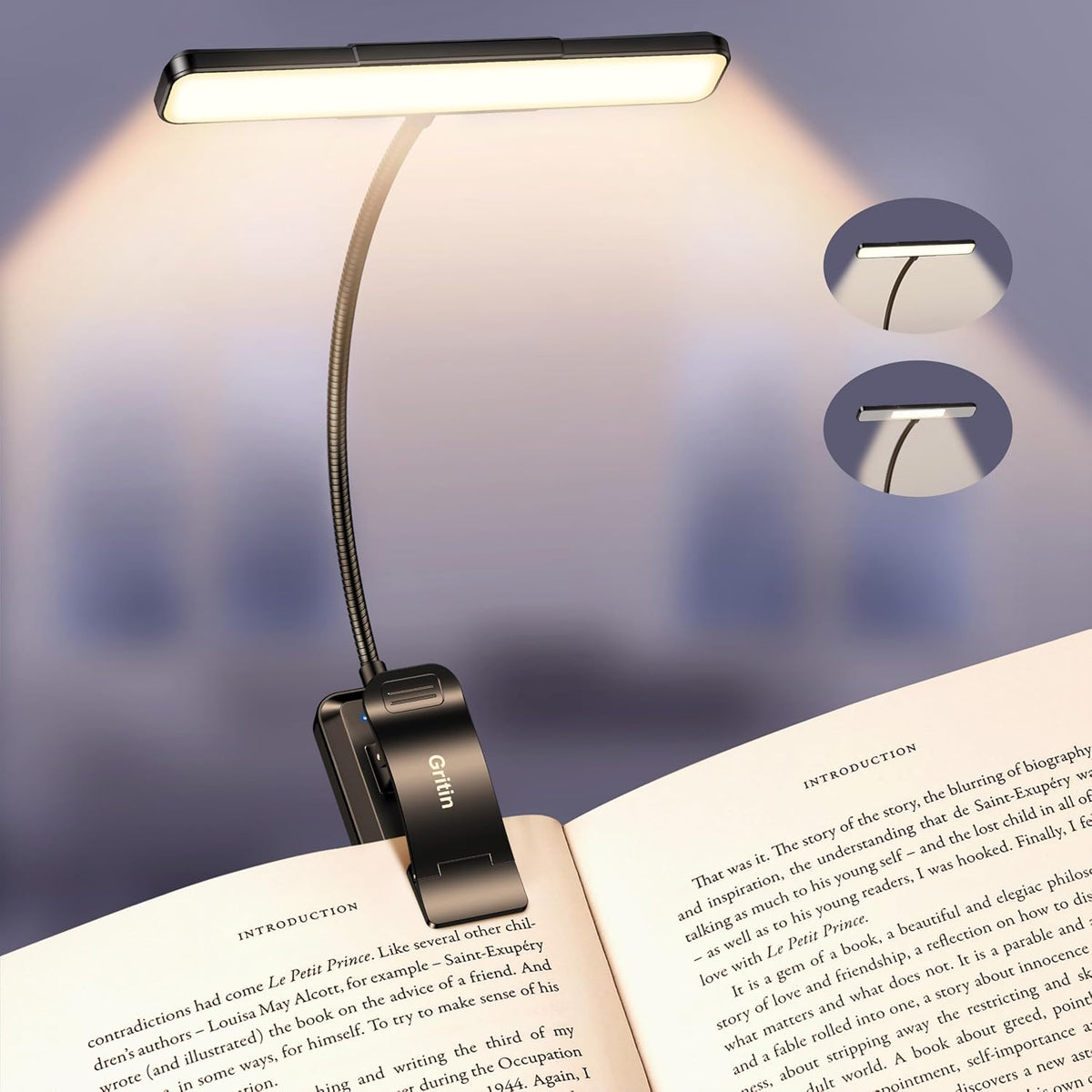 Gritin 2026 Gen 2 Book Light for Reading-32 Eye Caring Full Spectrum LED