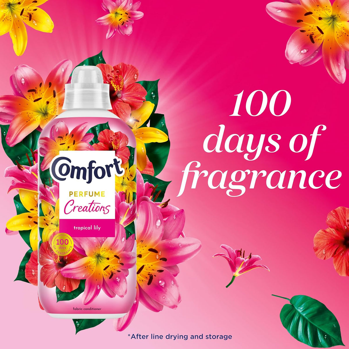 Comfort Perfume Creations Tropical Lily Fabric Conditioner Softener with Motion-Activated Fragrance Technology 100 Days of Freshness 30 washes (900 ml)