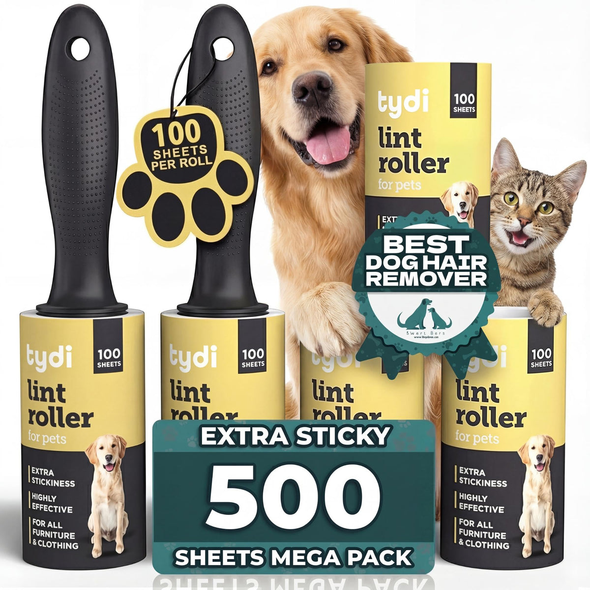 Tydi Pet Hair Lint Rollers, 1700 Sheets with 2 Handles