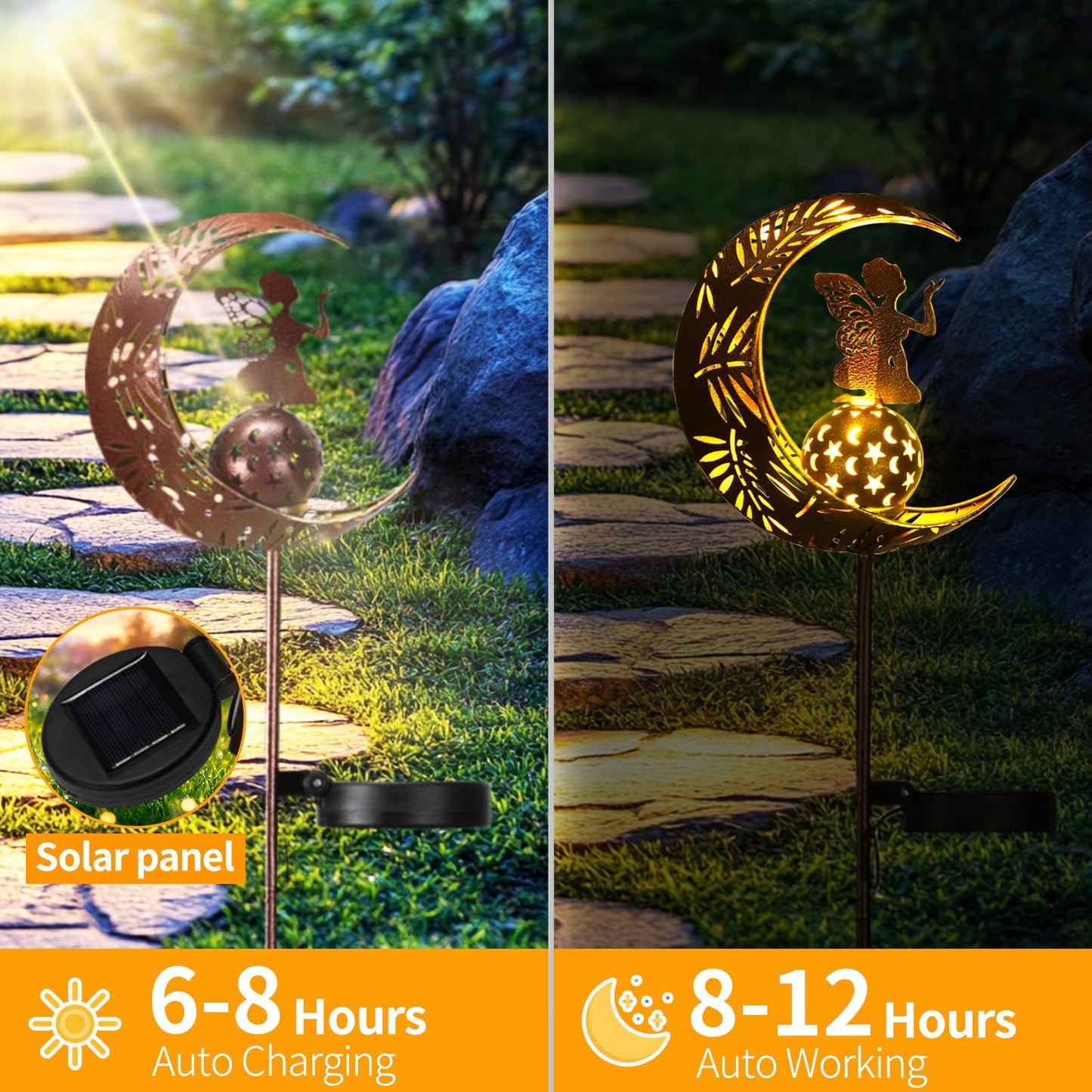 ZKLiLi Solar Lights Garden Decorations,Moon Fairy Light,Solar Crackle Glass Globe,Warm LED Light for Pathway Lawn Patio Courtyard Gifts for Mom Grandma Women