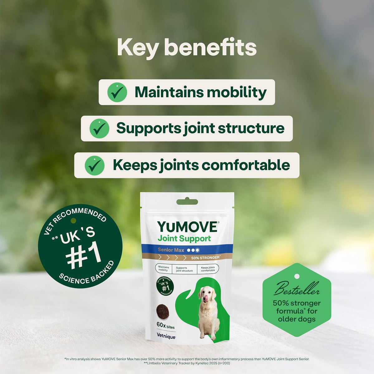 YuMOVE Max Strength Joint Supplement, Hip & Joint Aid with Glucosamine, Chondroitin, Green Lipped Mussel, Aged 8+, 60 Chews | Unflavoured