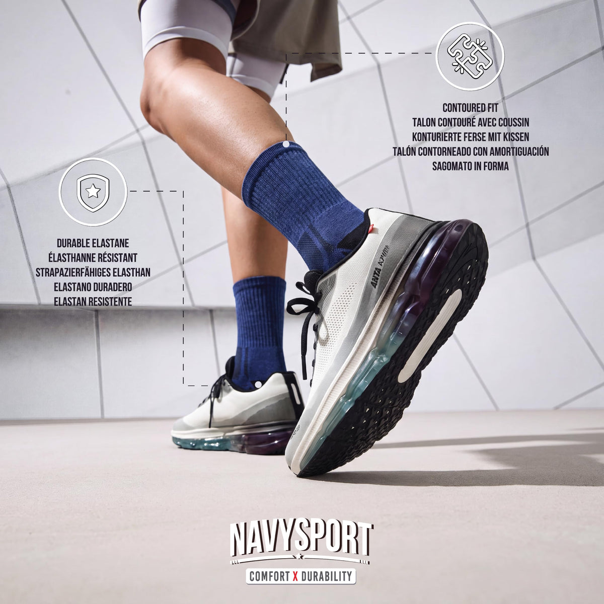 NAVYSPORT Men's Cotton Sports Socks, Pack of 6 Pairs