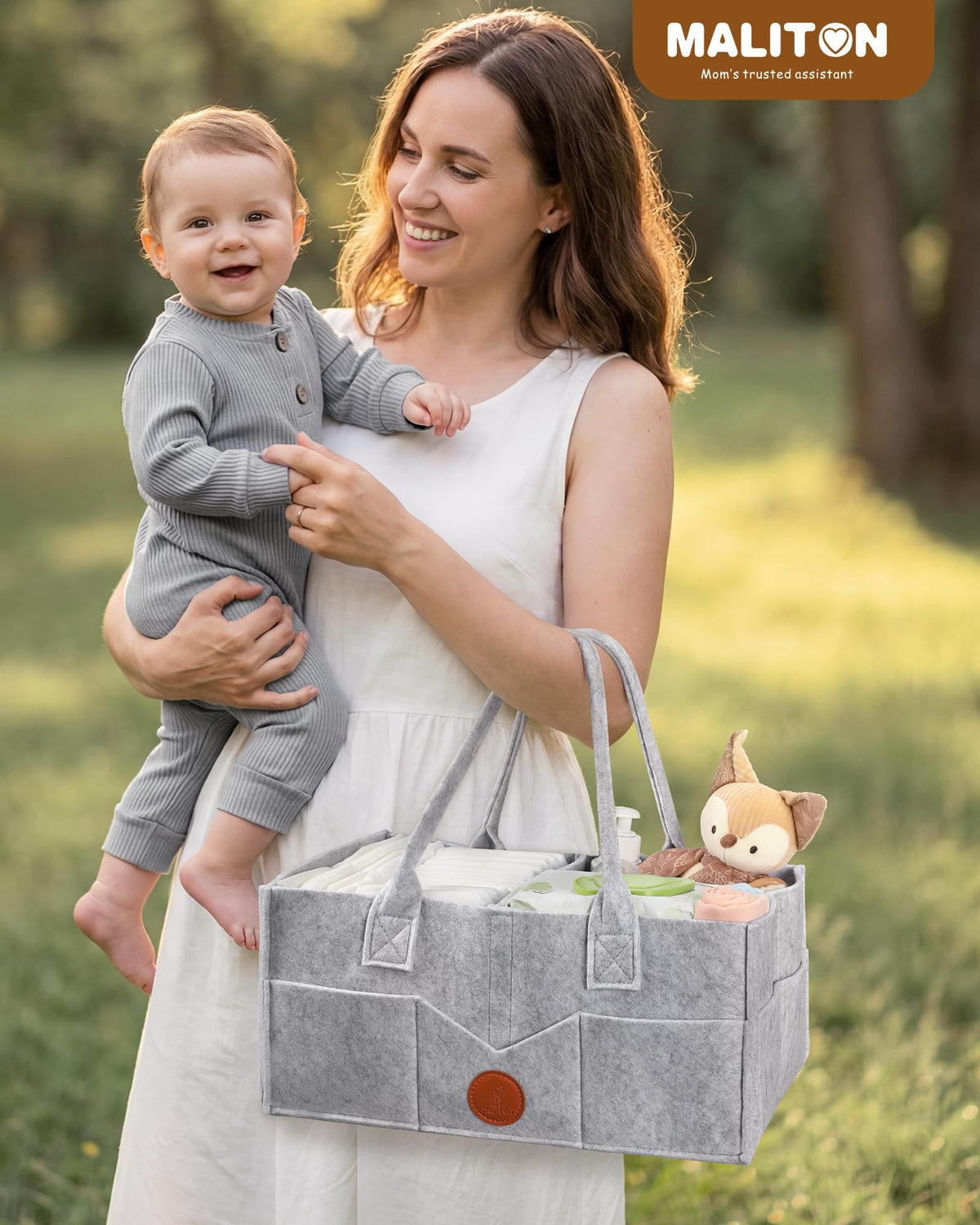 Maliton Nappy Caddy Organiser with 8 Pockets & Removable Dividers (Khaki)