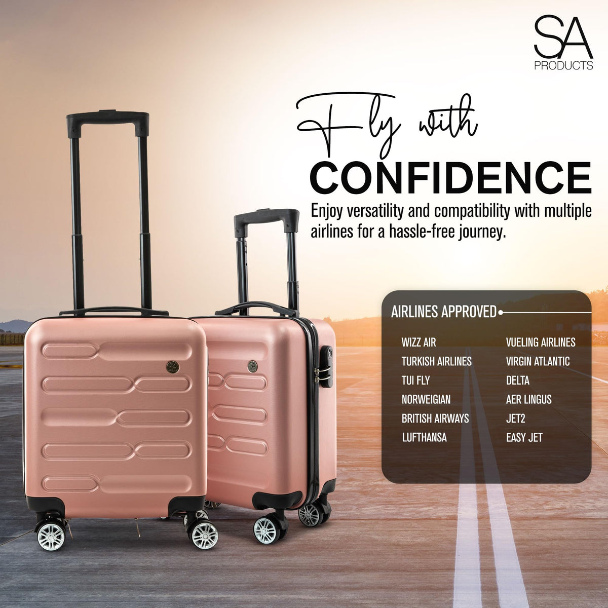 SA Products Cabin Suitcase - 34L Carry On Hard Shell Bag - 55x40x20 - Grey