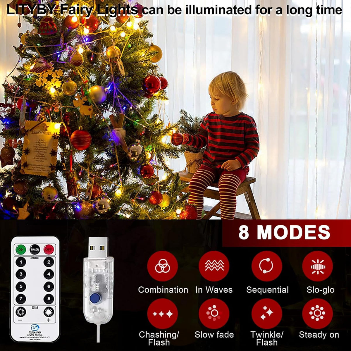 LITYBY Fairy Lights Plug in Waterproof,120LED String Lights Main Powered