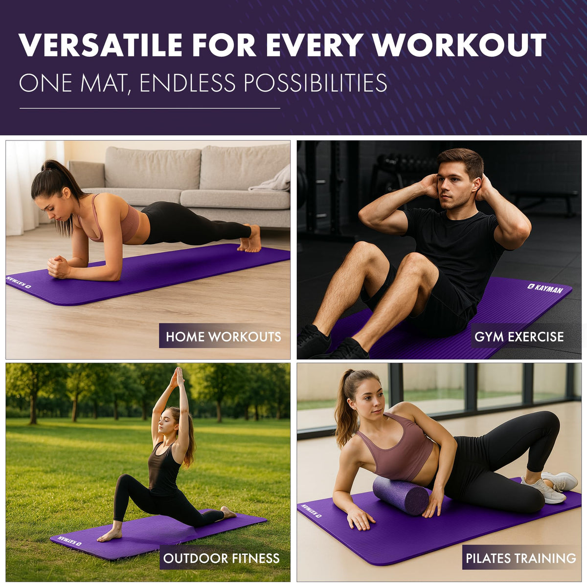 KAYMAN Yoga Mat - Non-Slip Extra Thick 8mm NBR Foam, Exercise Mat, 180x60cm